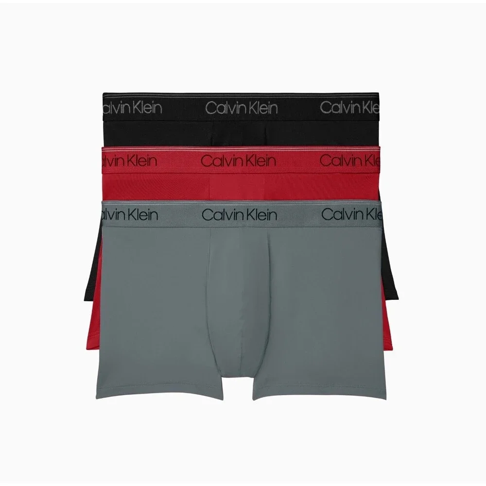 CALVIN KLEIN Boxer Brief Mens XL Red Black Grey 3-Pack Microfiber Low Rise Trunk